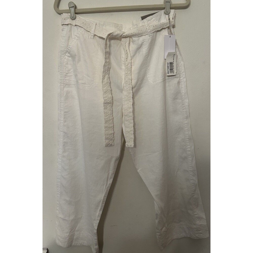 Soft Surroundings Linen Blend Crop Wide Leg pants Women Size 14P Tea party NWT